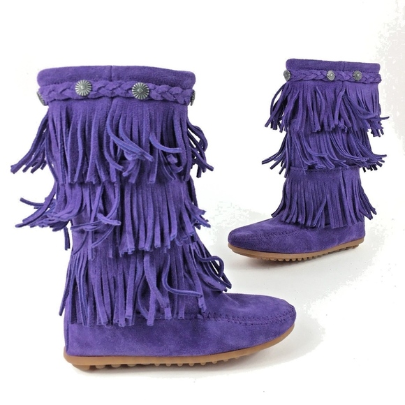 minnetonka purple fringe boots